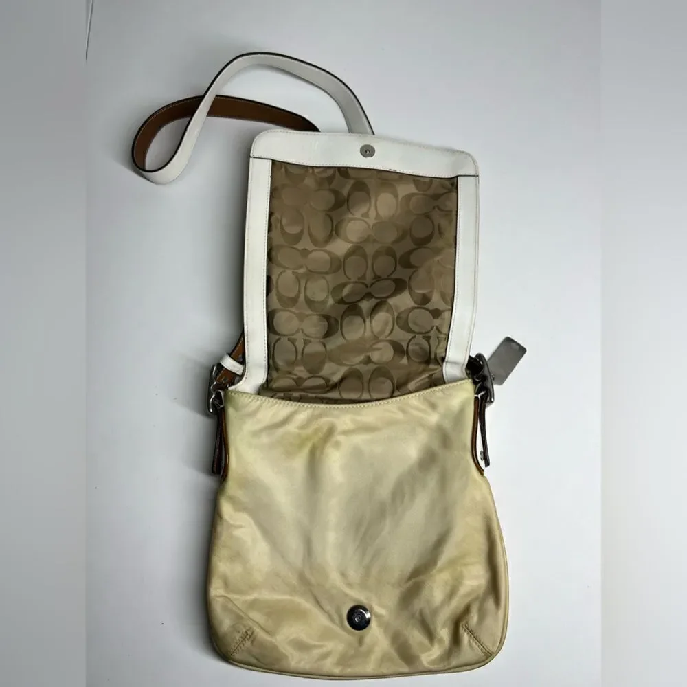 Coach Messenger Crossbody Bag Nylon Leather White & Tan J3K-6253